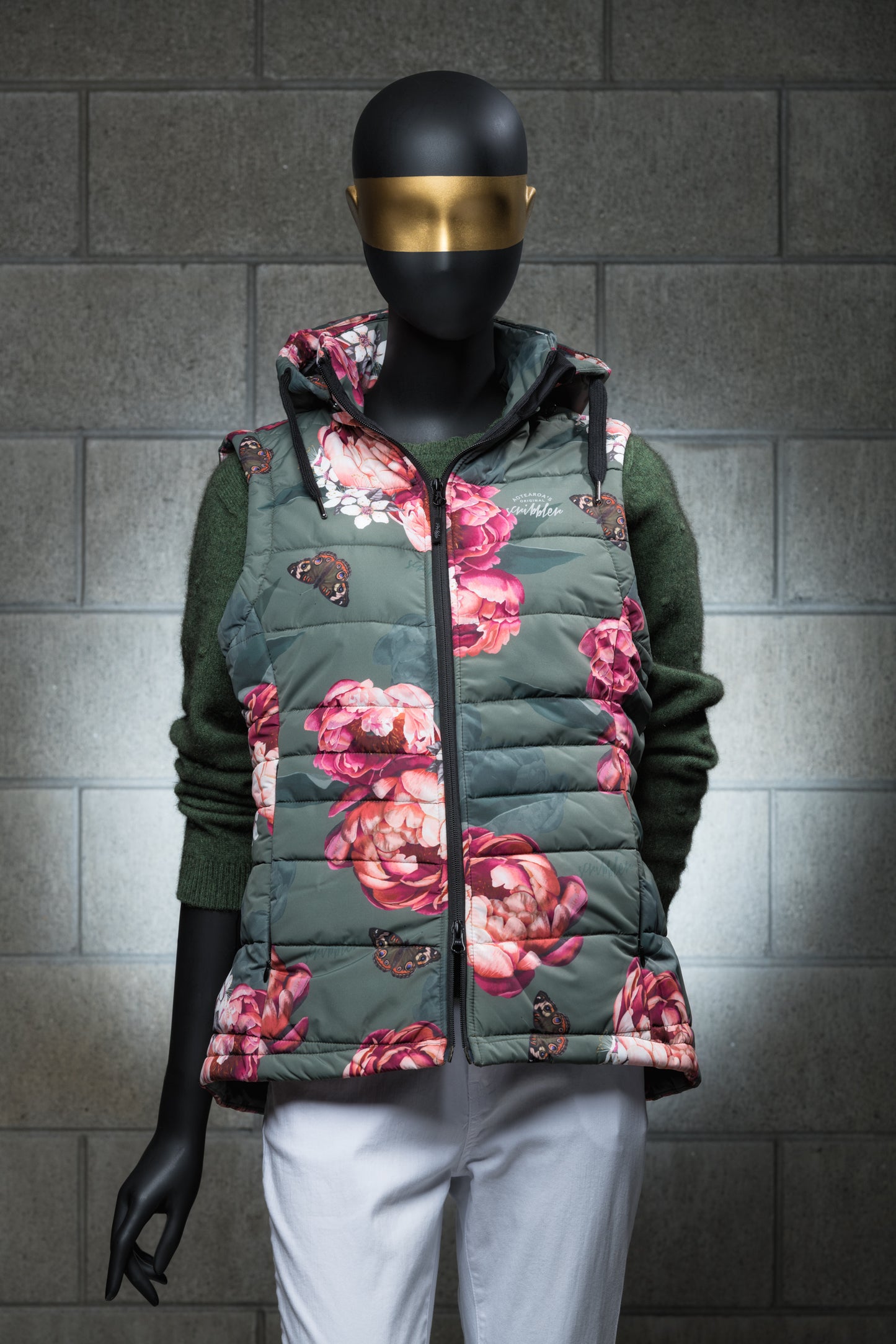 Military Peony Waterproof Puffer Vest